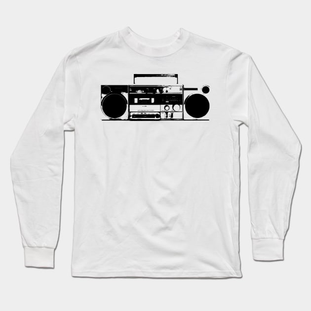 Vintage Ghetto Blaster Illustration Long Sleeve T-Shirt by Spindriftdesigns